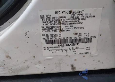 2018 Ford Ecosport Se z USA, uszkodzony, nr VIN MAJ6P1UL6JC226940